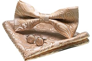 JEMYGINS Noeud Papillon Homme Paisley Réglable et Boutons de Manchette et Carré de poche Ensemble Compris boîte