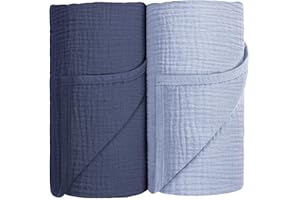 SUSURRATION Muselina 100% Algodón Mantas Grandes para Bebés,Mantas de Recepción Transpirables Súper Suaves para Bebés Unisex Niños y Niñas100x100cm (Azul)