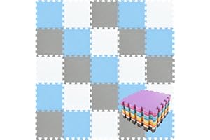 qqpp® 18 Puzzle Eva Schaumstoff Puzzlematte Puzzleteppich Kinder - Krabbelmatte Spielmatte Baby Schadstofffrei Sport rutschfest Bodenschutzmatte Fitness Matte. Weiß, Blau, Grau. QQC-AGLb18N
