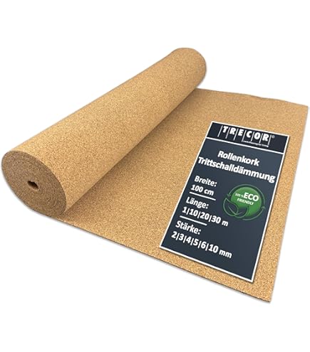 Kurk op rol, natuurlijke isolerende onderlaag, veelzijdig, geluids- en warmte-isolerend, verkrijgbaar in verschillende diktes en lengtes (5 mm, 100 x 700 cm