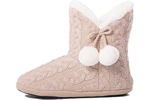 AIREE FAIREE Pantofole Donna Invernali Ciabatte Donna Invernale Ragazze Maglia Effetto Tessuto Pantofola Con Pom Poms…