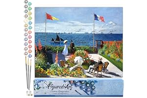 Figured'Art Peinture par Numéro Adulte La terrasse à Sainte-Adresse - Monet - Activité Manuelle Kit de Loisir Créatif DIY Numéro d'Art Complet - 40x50cm sans châssis en bois