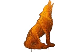 Blümelhuber Decorazione da giardino lupo ululante - Statua animali in metallo finitura anticata - Lupi decorativi color ruggine per giardini e terrazze - Sagoma con picchetti per aiuole