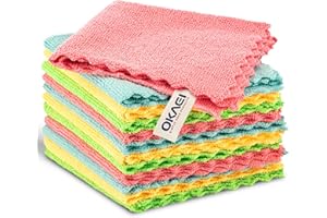 ‎OKAEI Okaei Mikrofasertücher 12 Stück, Reinigungstücher, Fusselfrei Streifenfrei randlos durch Ultraschallschnitt Weich Sehr Saugfähig, Für Haus, Bad, Auto,Küche, 30x30 cm, Grammatur: 260g/m²