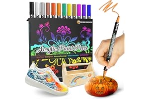 Desire Deluxe Pennarelli a Vernice Acrilica per Sassi, Ceramica, Vetro, Legno – Pennarelli Atossici a Base d’Acqua – Ottimo Materiale Artistico per Pittori e Creativi (Doppia Punta Multicolore, 12)