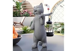 ‎MIKILOV mikilov Katze Harz Statue mit Solar Laterne (Walking Statue Dekoration, Rasen Statue, Garten Home Decor, Skulptur Ornament, Tierfigur für Balkon Garten