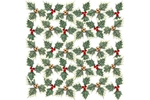wordmouk simulación navideña de Bayas Artificiales de Acebo con Hojas Verdes 30Pcs Flores de Bayas Rojas de Navidad de Acebo Frutas Artificiales Holly Berry para Navidad árbol escaparate Decoracion