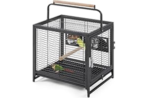 Yaheetech Gabbia per Uccelli Pappagallini Piccoli Inseparabili Calopsite con Maniglia in Ferro da Viaggio Trasportino Nera