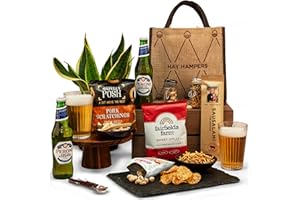 Beer and Pub Snacks Chistmas Hamper - Jute Bag with Peroni Lager, Pork Scratchings, Crisps & Pub Snacks – Food & Beer Gifts for Men, Xmas Gift for Dad, Hampers & Gourmet Gifts - by Hay Hampers