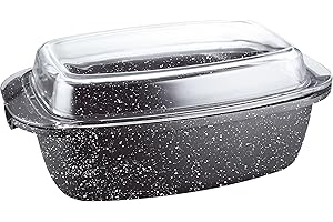 KAMBERG Rostiera 40 x 22 x 16 cm, Ghisa di Alluminio, Rivestimento Antiaderente di Alta Performance Pietra, Coperchio in Vetro, Tutti Fornelli y induzione, Senza PFOA, 5.3 Litri