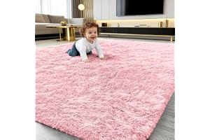 smiry Långhårig mjuk, tvättbar, antiskid matta, för korridor, vardagsrum, barnrum, sovrum, rosa, 120 x 160 cm