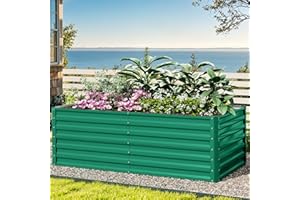 DWVO Bancal de Metal 180 x 90 x 60 cm con Guantes, bancal Alto de Acero Inoxidable y Resistente a la Intemperie, Estable galvanizado con Goma de Seguridad para Verduras, Flores, Frutas, Verde