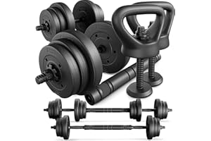 TREX SPORT Hanteln Set | 4in1 Set Kurzhanteln Langhantel, Liegestütze & Kettlebell | 20kg 40kg Hantelset Dumbbell Set mit Verbindungsrohr