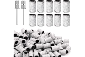 LEIKEDUN 100Pcs Nail Sanding Bands for Nail Drill 240 Fine Grit Sanding Bands Nail Drill with 2Pcs 3/32” Mandrel Bits and Boxed for Nails Polishing Gel Manicures and Pedicure,White