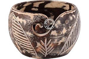 Hind Handicrafts Hochwertige, massive, dunkele, handgefertigte Holzschale, tragbar, antikes Garn, Aufbewahrungsschale für Strick- und Häkelnadeln, Zubehör (15,2 x 15,2 x 10,2 cm, weiß gekalktes Blatt)