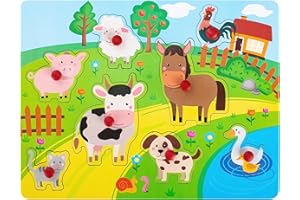Puzzle en Bois Animaux pour Bébé et Enfant Jouet en Bois Montessori pour Les Enfants de 1 2 3 Ans Jouet Animaux de la Ferme Puzzle