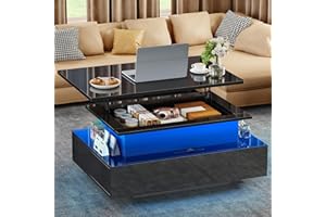 ‎YITAHOME YITAHOME Couchtisch Höhenverstellbar, Wohnzimmertisch Hochglanz mit Hebeplatte,Couch Tisch Wohnzimmer mit 16-Farbiger LED Modern and 2 Schubladen