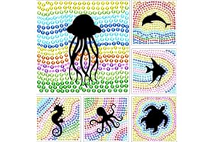 ORIGACH 6 Pcs Marine Animals Window Suncatcher Gem Art Craft Kits for Beginner DIY Suncatcher Diamond Stickers Set Window Gem Art Set Diamond Painting Shining Arts Crafts Supply Birthday Gift