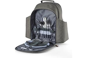 Tower Coast & Country by CC879023 Heritage Picknick-Rucksack für 2 Personen, gefüllt mit Geschirr-Set, Isolierung, Grün und Hellbraun, Ethylen-Vinylacetat Kunststoff, 5 l