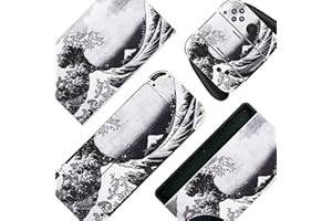 BelugaDesign Wave Switch Skin | Cool Sticker Wrap Vinile Decal | Pittura Giapponese Acqua Oceano Carino | Compatibile con Nintendo Switch OLED (Switch OLED, Grigio)