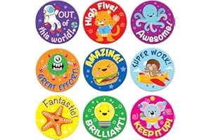 Sweetzer & Orange Autocollants de récompense pour enseignants. 1008 autocollants pour enfants en 9 modèles. Autocollants scolaires de 1 pouce feuilles. Autocollants d’apprentissage de la propreté