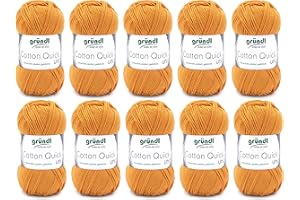 Gründl Cotton Quick Uni Strickgarn / Häkelgarn, 10 Knäuel à 50 g (farbenfrohes Garn aus 100% Baumwolle, OEKO-TEX zertifiziert, 50 g / 125 m, Nadelstärke: 3 - 4, 10 x 50 g), Senf