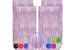 OEMG 4 Tende Metalliche Feste Rosa Chiaro Frangia Tende Festa Brillantini per Decorazioni, Tende Tinsel per Feste Compleanni Frange Sfondo per Baby Shower Matrimoni Natalizie Photo Wall Contesto,1x2,5m