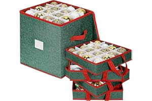 OSTWOLKE Weihnachtskugeln Aufbewahrung, Aufbewahrungsbox 64 Fächer, Aufbewahrungsboxen mit Deckel, Boxen Aufbewahrung mit 4 Ebenen, Abnehmbar mit Griffen & Unterteiler (31,5 x 31,5 x 34cm) - Grün Rot