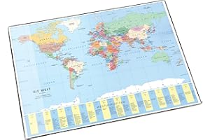 Läufer 45351 podkładka na biurko z mapą świata, antypoślizgowa, 40 x 53 cm, z przezroczystą kieszenią boczną