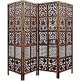 Urbane Crafts Wooden Room Partition/Screen/Room Divider/Room Separator Burnt Wood Finish (Hand Buffing) Frame Traditional Handicrafts 6Ft Height (4 Panel)
