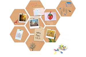 ‎VENTVINAL Ventvinal Pinnwand Kork 8 Stück, Sechseckige Korkplatte Selbstklebende Korkwand, Cork Board mit 40 Stück Pushpins, Memoboard wird zum Aufhängen von Fotos, Heim-und Bürodekoration Verwendet