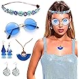 JeVenis 5 PCS Mamma Mia Accessories Abba Headband Disco Blue Sunglasses Mamma Mia Costume Abba Costumes Women's Disco Costume Mamma Mia Decoration