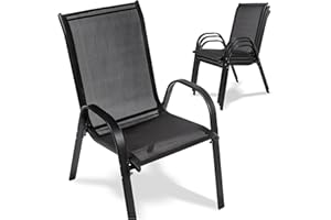 Campela Zestaw 2 Krzeseł Ogrodowych Textilene, Składane w Stos, Metalowa Rama Malowana Proszkowo, Max 120 kg, Na Balkon, Taras i Do Ogrodu, Model CA0151, Ciemnoszary