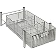 Amtido Mesh Cabinet Basket Organisers - Metal Storage Drawer - Sliding Rack with Dividers for Spice, Shower, Pantry Supplies - Kitchen, Bathroom, Undersink, Garage Shelving - Silver - Medium