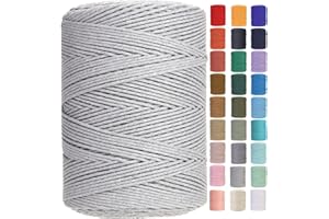 GOHOF Macrame Cord 3mm x 450m Premium Cotton Macrame Rope, 4 Strand Twisted Soft Cotton Cord, One of The Most Perfect Materials for Macrame Art, Cotton String Without Chemicals (light Grey)
