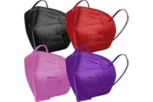 GENERAL MERCHANDISING 40 Mascherine FFP2 Colorate ESLH Certificate CE | Mascherina FFP2 Nero, Viola, Rosa, Rossa sigillata singolarmente con ganci salvaorecchie | 5 Strati di protezione PFE ≥ 94% (Donna)