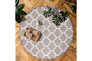 ‎PAYÉ payé Outdoor Teppich Rund - 120x120cm - Wetterfest - Beige Weiß - Netz Raute - Teppiche für Terrasse Balkon Garten Indoor