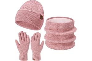 BEQUEMER LADEN Donna Uomo Invernale Termici Cappello Sciarpa Touch Screen Guanti Set con Fodera in Pile, Invernali Berretto in Maglia Scaldacollo Regalo