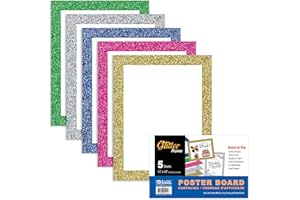 BAZIC Products Poster Board Glitter Color 11" X 14", Sparkling Frame Colored Poster Board Paper for Christmas Wedding Birthday Craft Project (5/Pack), 1-Pack