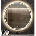 ARC homes Modern Glass Round Led Mirror with Touch Sensor (Dimmer + White Natural & Warm Light) 24 x 24 Inch | Wall Mirror for Bathroom Mirror with Led Lights (Unframed)