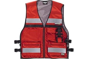 Work Team Chaleco de Alta Visibilidad con ajustes Laterales, Multibolsillos, Dos Cintas Reflectantes. Hombre