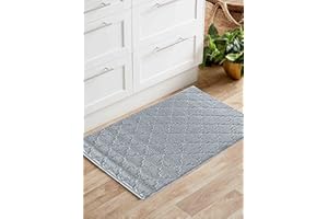 SERDIM RUGS IVY Washable Door Mat Kitchen Mats Non Slip Trellis Design Kitchen & Hall Runners Doormats, Silver, 50x80 cm