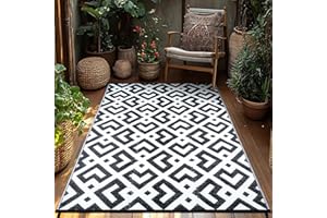 ‎TUKDAK TUKDAK Outdoor Teppich Wetterfest 120×180cm, Schwarz UV-beständig Picknickdecke für den Outdoor, Wendbarer Outdoorteppich für Garten, Leichtgewicht Kunststoff Stroh Terrasse Matte für Picknick Balkon