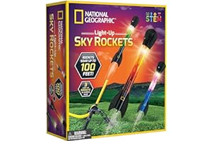 National Geographic Fusée à Air Jouet - Lanceur Ultime de Fusées à LED pour Les Enfants, Piétinez la Pompe et Lancez Les Fusées Lumineuses Pneumatiques à Pointe en Mousse jusqu'à 30,5 Mètres
