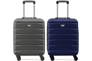 Flight Knight Suitcase Set of 2 Travel Carry-Ons Lightweight Luggage 4 Wheel ABS Hard Shell Ryanair Cabin Bags 55 x 40 x 20 (Priority) Small Suitcase Approved for Over 60 Airlines- easyJet, Jet2