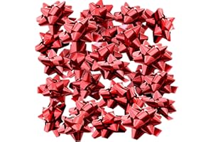 OXYN Set Coccarde Fiocchi Stelle Decorazione per Regali Pacchi Natale Compleanno Feste Matrimoni Confezione Artigianato Confezionamento Autoadesivi Scintillanti Adesive (25pz 4cm, Rosso)