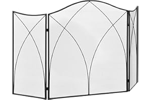 ‎HOMCOM HOMCOM Kaminschutzgitter, Klappbares Kamingitter mit 3 Paneelen, Ofenschutzgitter, Funkenschutzgitter für Wohnzimmer, Metall, 108 x 76 cm, Schwarz