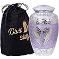 D S Cremation Urn for Human Ashes with Velvet Bag, for Adults up to 100 kgs, Funeral Urns by Divit Shilp (Lilac Angel Wings, Adult)