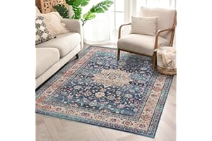 CHOSHOME Washable Rugs Living Room Boho Large Rug for Bedroom Anti Slip Rugs Classic Large Rugs for Living Room Vintage Area Rugs Soft Short Pile Rug Washable Rugs Vintage 120x170CM Blue
