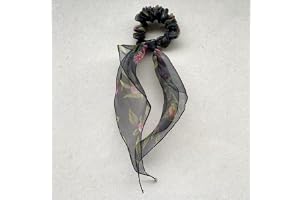 the happy hair ties organza printed scarf scrunchie with tie women hair band for hair (black)
